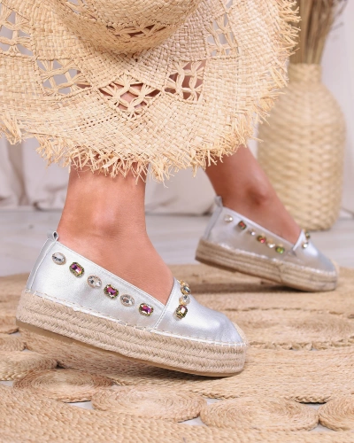 Women's silver espadrilles with crystals Ziennie - Footwear