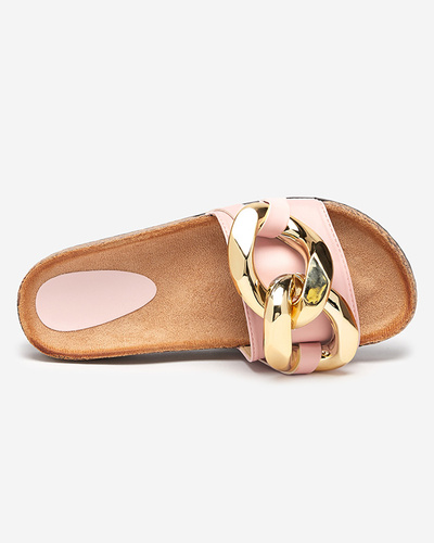 Women's pink slippers with decoration at Fixci- Footwear