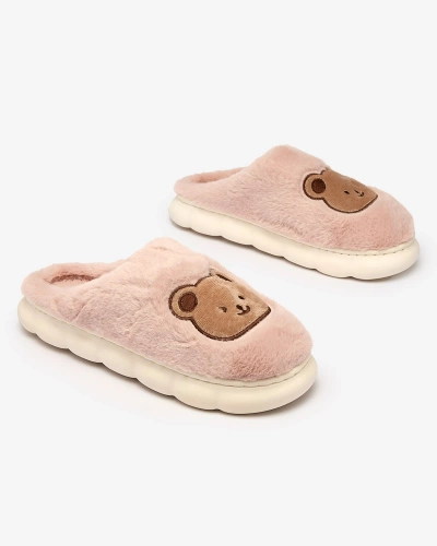 Royalfashion Purple-pink women's fur slippers with teddy bear Hettres