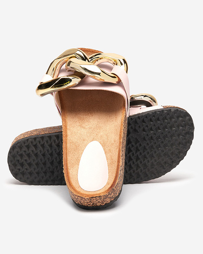 Women's pink slippers with decoration at Fixci- Footwear