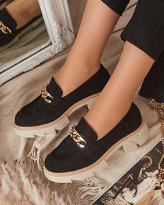 Eco-suede moccasins with gold embellishment in black Zaffix- Footwear