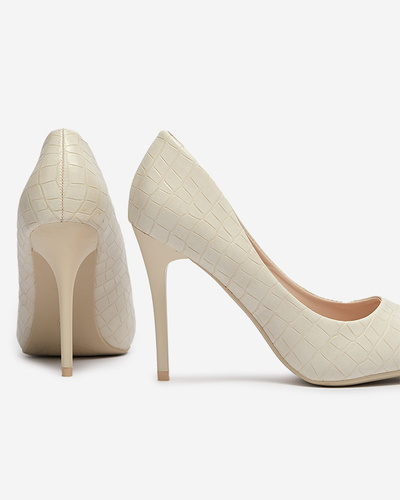 Cream women's stiletto pumps with embossing Asota - Footwear