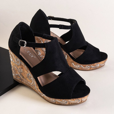 Black women's wedge sandals with sequins Terou - Shoes