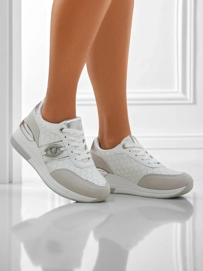 Sneakers damske Melania Bianca me coturn 6 cm pelle ecologic