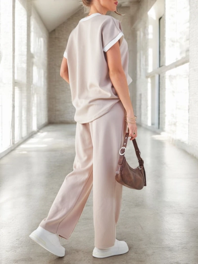 Royalfashion Sieviešu viskozes komplekts ar īsām piedurknēm un platām biksēm