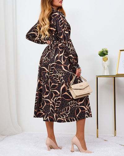 Royalfashion Black and light brown patterned women's maxi dress