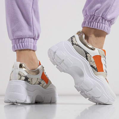 White-orange women's sports sneakers with animal embossing Erwin - Footwear