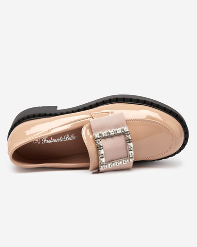 Lacquered shoes with a buckle in nude color Fogim- Footwear