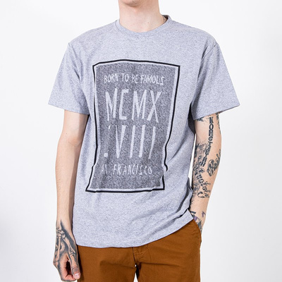 Men's gray cotton t-shirt with print - Clothing