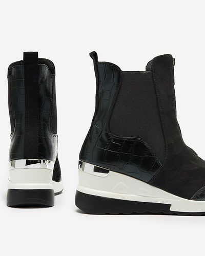 Black women's high-top sneakers with embossing Looyis -