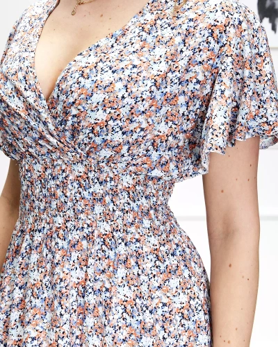 Women's floral midi dress in blue and orange - Clothing