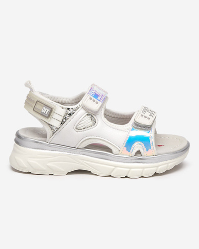 White and silver children's sandals with colorful inserts Murino - Footwear