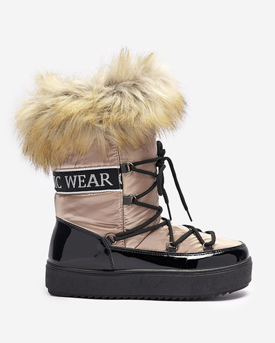 Women's lacquered snow boots in gold-pink color Fursav- Footwear