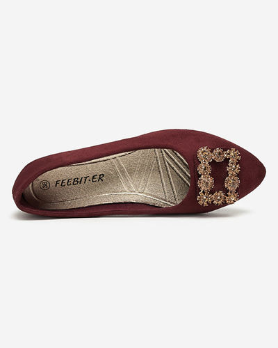 Women's burgundy eco-suede ballerinas with Linselisa ornament - Shoes