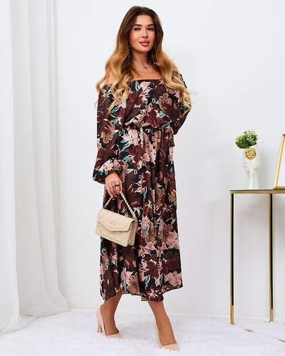 Royalfashion Black and brown floral maxi dress for women