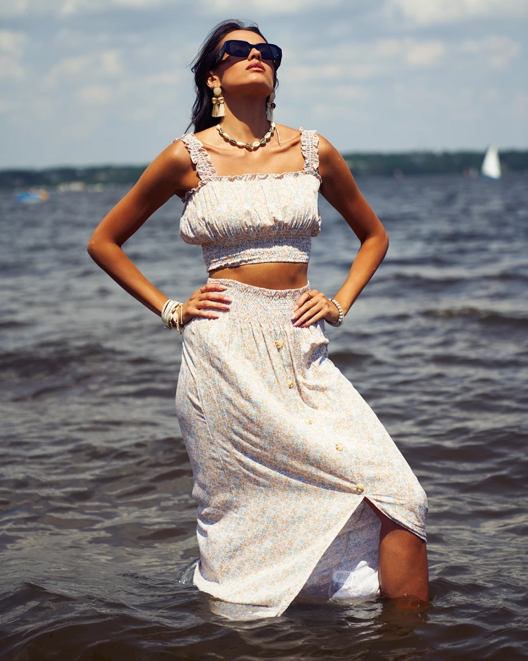 Royalfashion Sieviešu komplekts ar ziediem dzeltenā krāsā