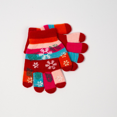 Girls' red gloves with glitter and snowflake - Accessories