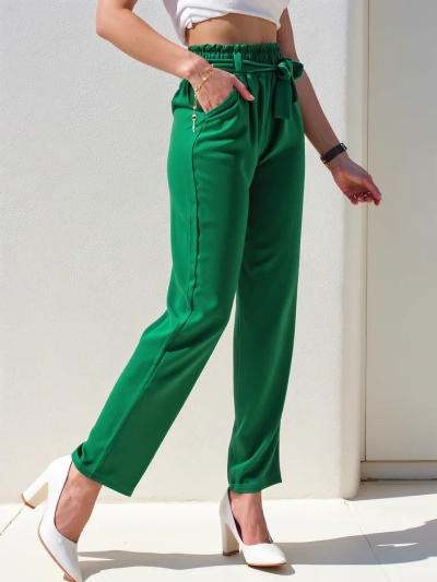 Royalfashion Simple women's fabric trousers with a belt