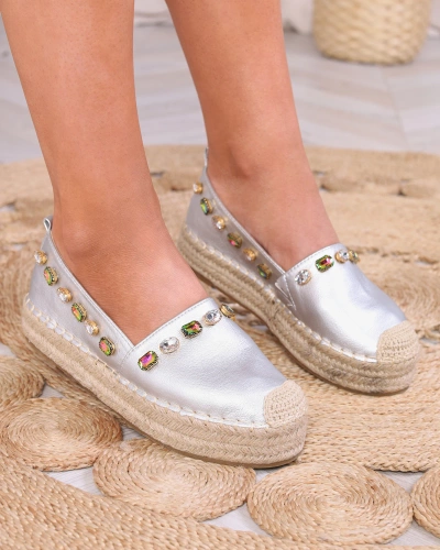 Women's silver espadrilles with crystals Ziennie - Footwear