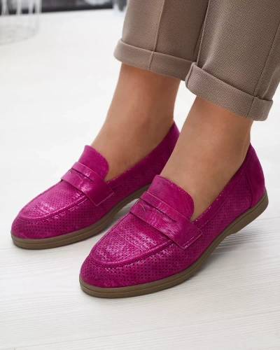 Fuchsia openwork women's moccasins with shiny finish Idesa - Footwear