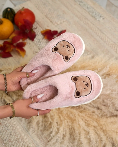 Royalfashion Purple-pink women's fur slippers with teddy bear Hettres