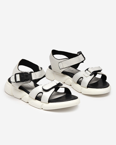 Children's shiny sandals in white Leepe-Shoes