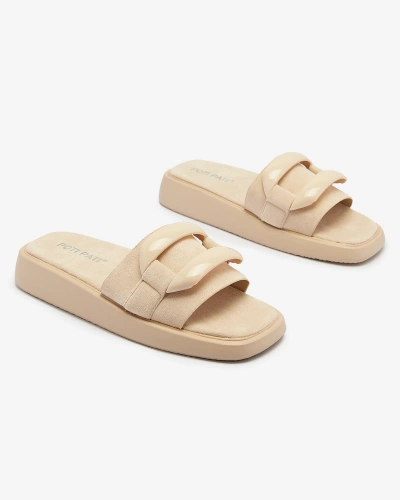 Beige women's flip-flops in eco-suede Omve - Footwear