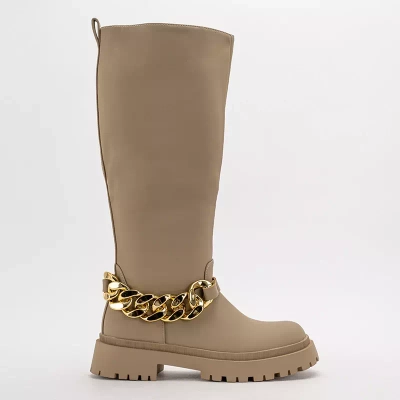 OUTLET Beige women's knee-high boots Filusio - Footwear