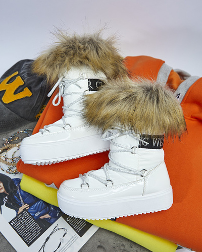 White children's slip-on shoes a'la snow boots with fur Asika - Footwear