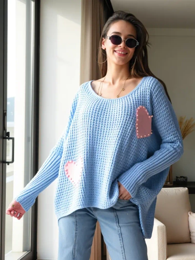 Royalfashion Women's oversized acrylic sweater with hearts