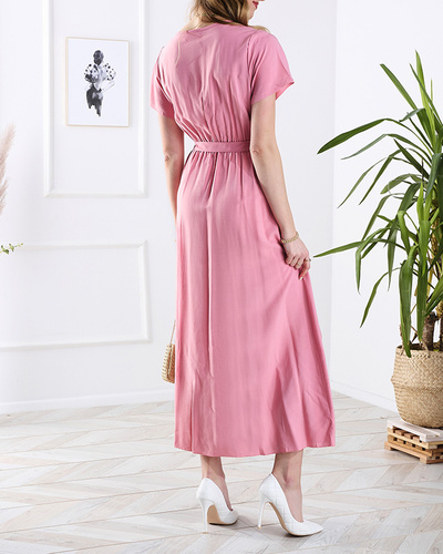 Women's pink long dress with slit - Clothing