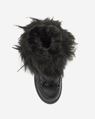 Black children's slip-on shoes a'la snow boots with fur Asika - Footwear