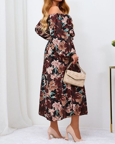 Royalfashion Black and brown floral maxi dress for women