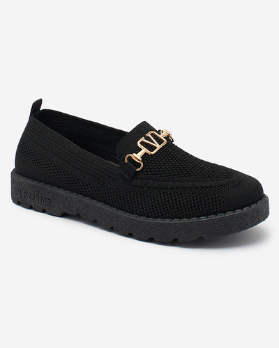 Royalfashion Black women's fabric moccasins with gold embellishment Ertica