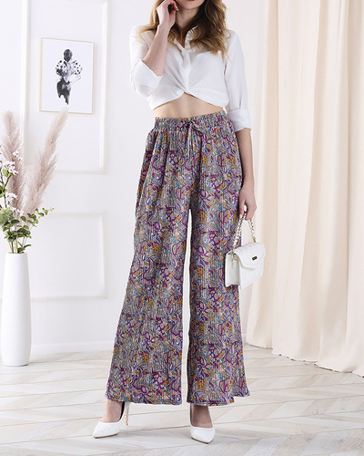 Patterned wide-leg pants for women in purple- Clothing