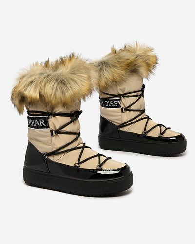 Royalfashion Бежево-черные ботинки-слипы a'la snow boots for women Gomllo