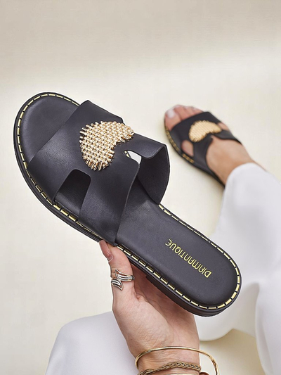 Royalfashion Sieviešu flip-flopi ar sirdi Zelta sirds