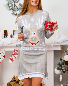 Royalfashion Christmas Sweater Women's Dress in Gray