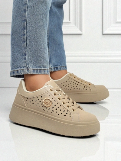 Cleo Ecru Platino – beżowe sneakersy na platformie Royalfashion skóra eko