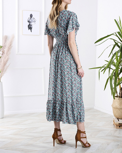 Women's floral midi dress in blue- Clothing