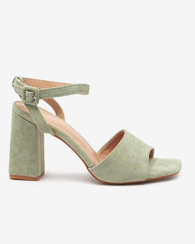 Green women's eco suede sandals on the post Herra - Footwear