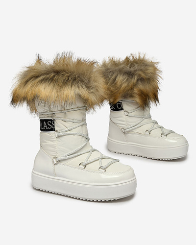 Royalfashion Детские ботинки-слипы a'la snow boots with fur in white Asika