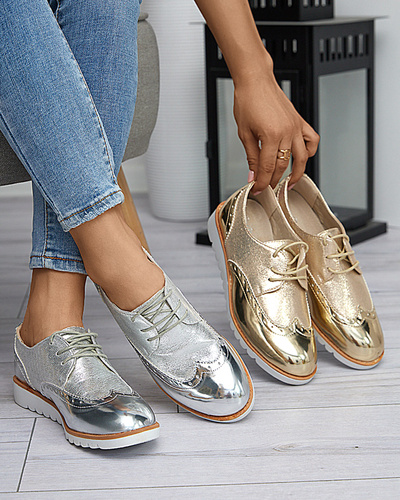 Gold women's shoes with glittery silver retinis inserts - Footwear