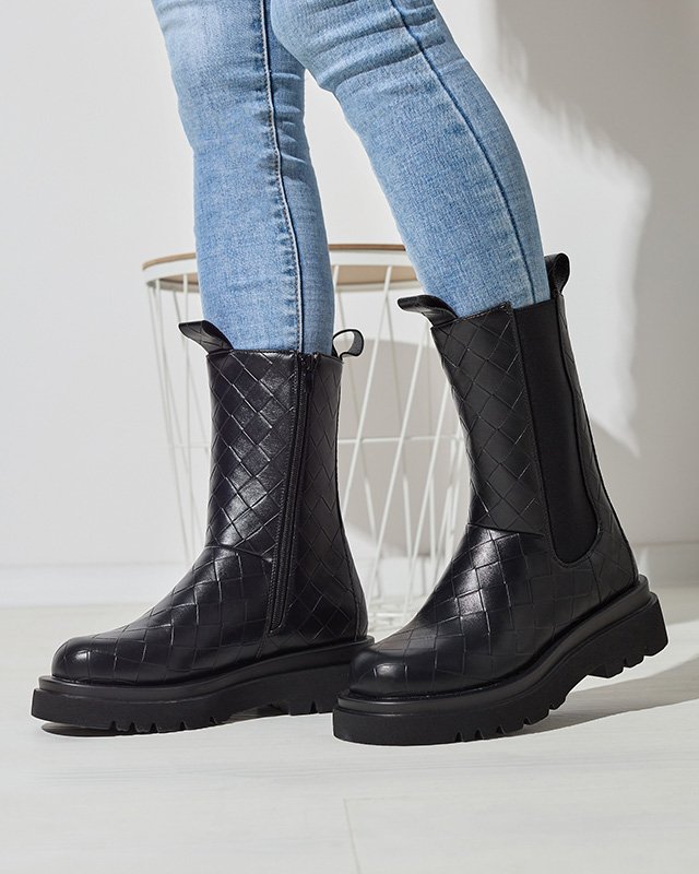 Black women's boots with embossing Ahetto- Footwear