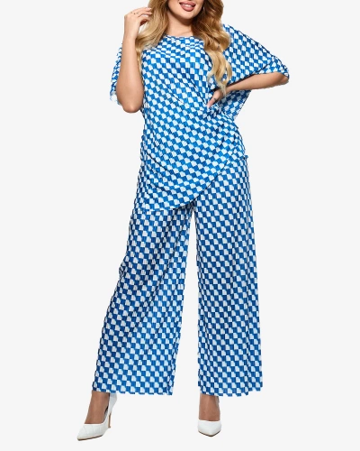 Blue women's pleated patterned set - Clothing