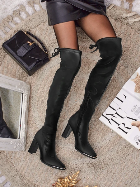 Damskie kozaki za kolano eko skorzane na slupku Aurora Drift