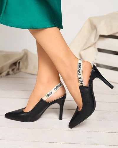 Black women's pumps on a high heel with a ribbon Ristra - Footwear