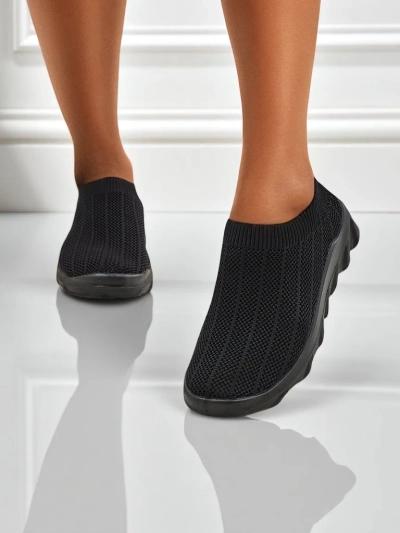 Andromeda Nero Women's Sneakers - black, lightweight textile shoes on a flat sole