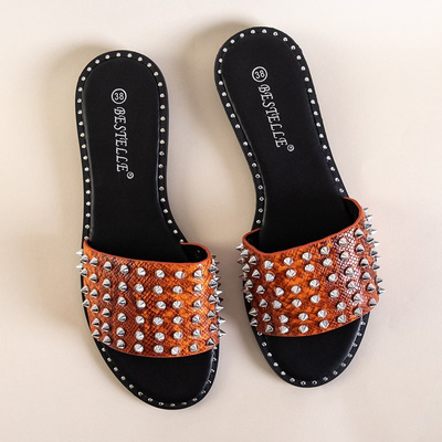 Orange women's sandals with Maurella studs and jets - Footwear