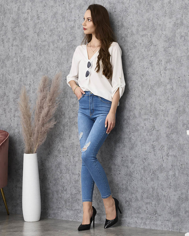 Zilas sieviešu auduma džinsu bikses push up - Apģērbi